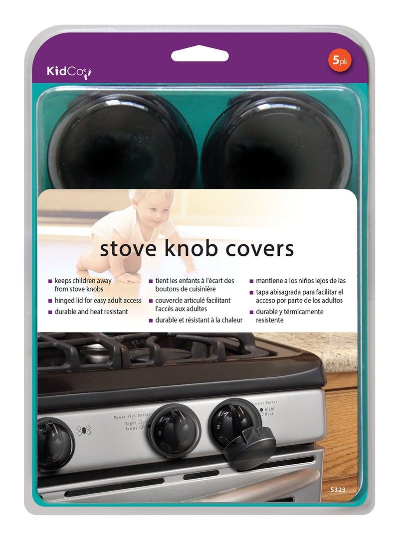 KidCo Stove Knob Covers for Child Safety (5 Pack) Universal Size Charcoal View Childproof Oven Knob Covers for Kids and Pets - Image 1